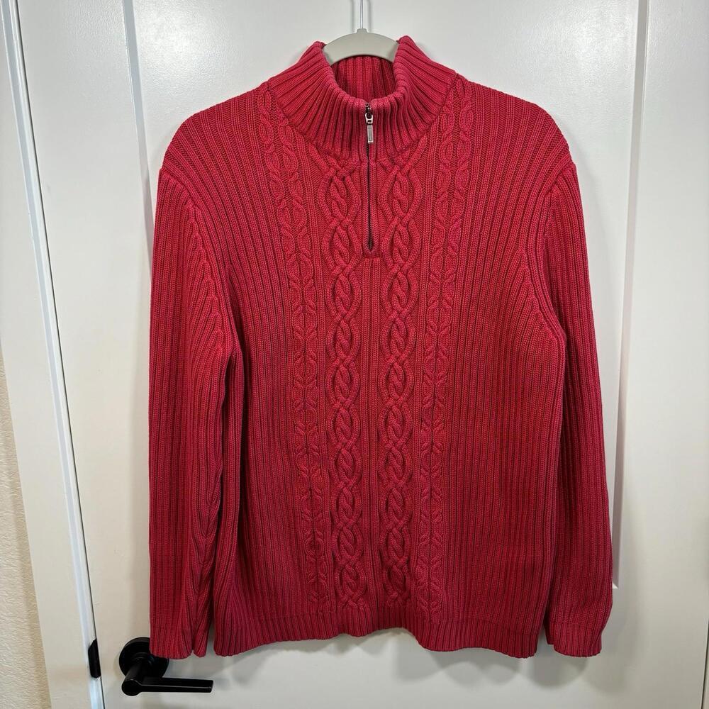 Vintage Lands End Cable Knit Sweater Holiday Cozy Old Money Nautical Size L